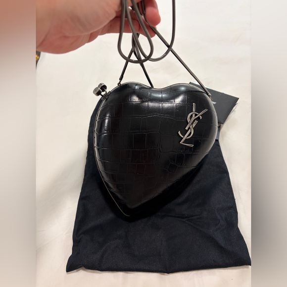 Authentic Saint Laurent Love Box Heart Clutch - Black Crocodile Embossed Leather - Picture 2 of 4